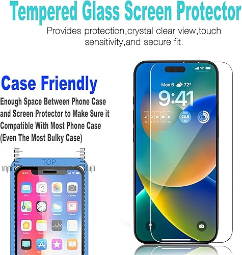 Miniatura 6 de STARSHOP - Funda para iPhone 14 Pro Max con protector de pantalla de vidrio templado incluido Funda para teléfono con purpurina flotante y diamantes