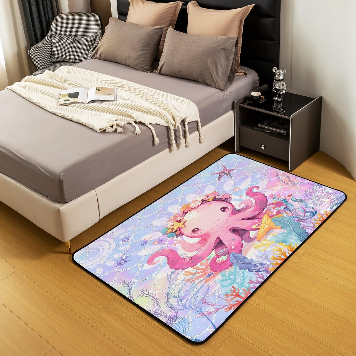 Homemissing Enfants Méduses Tapis Chambre Océan Antidérapant Tapis Exterieur Organismes Marins Le Monde sous Marin Tapis Salon 100x150cm Échelles de sirène Tapis d'extérieur