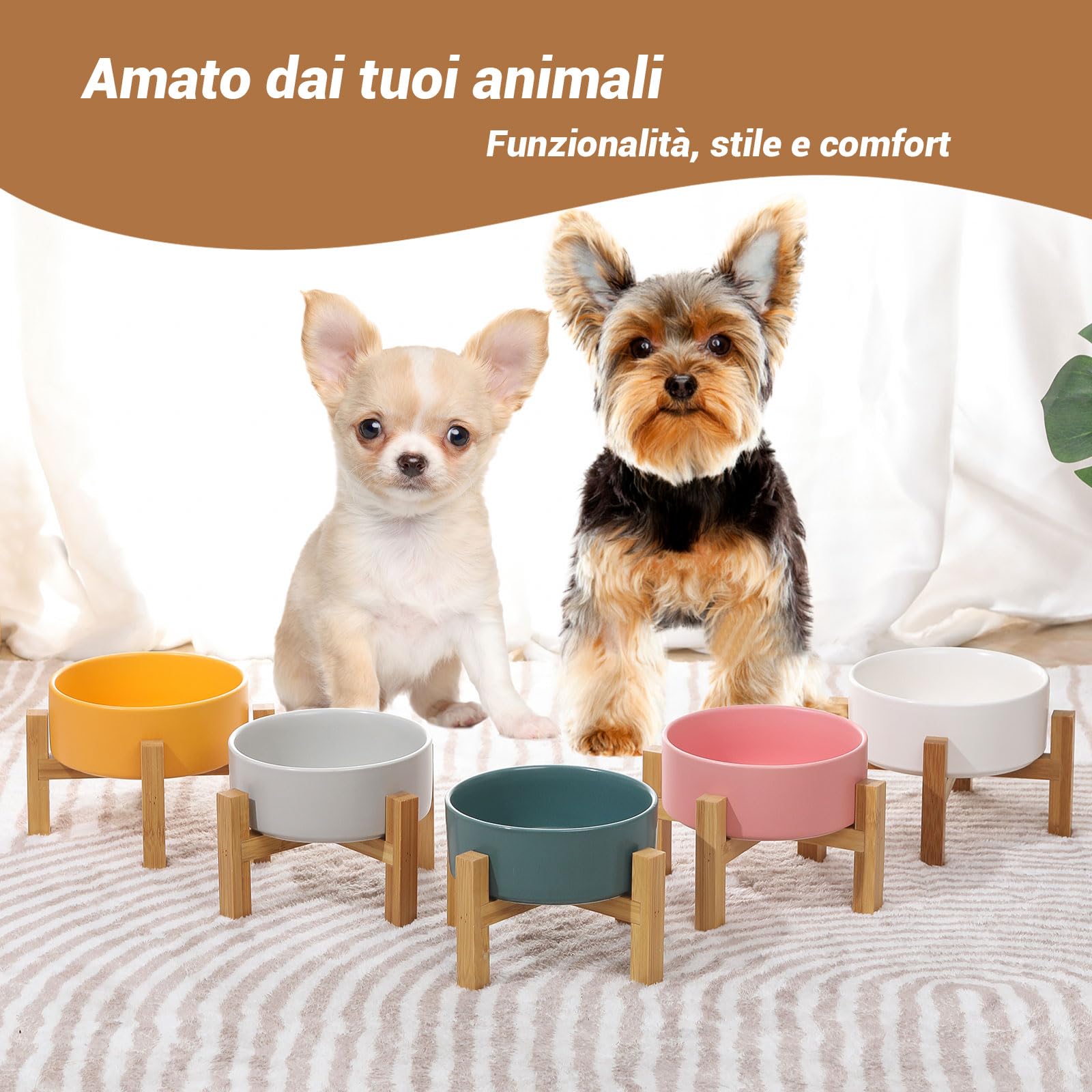 Ceramica Ciotole per Gatti Rialzate Antivomito Set di 2 per Cibo Acqua per Gatti Cani
