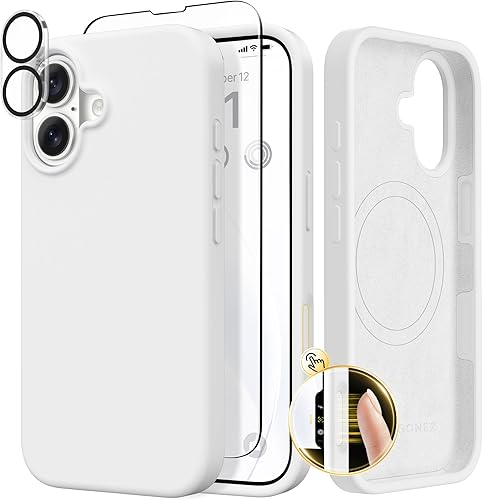 Miniatura 50 de GONEZ Funda de silicona para iPhone 14 Pro Max, compatible con MagSafe, con protector de pantalla + protector de lente de cámara, silicona líquida a