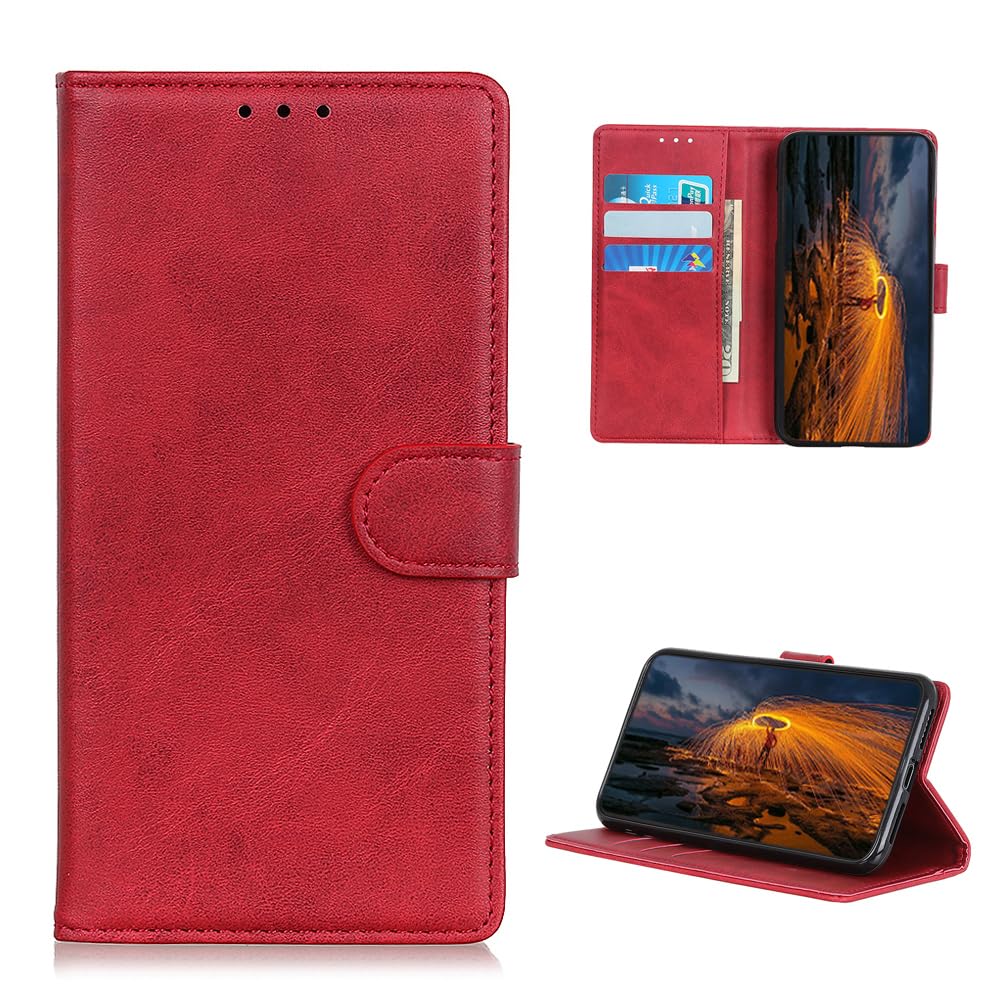 Flip Case for OnePlus Nord CE5 5G, [Stand Function] PU Leather Wallet Flip TPU Cover Card Slots Magnetic Closure Phone Case. Red