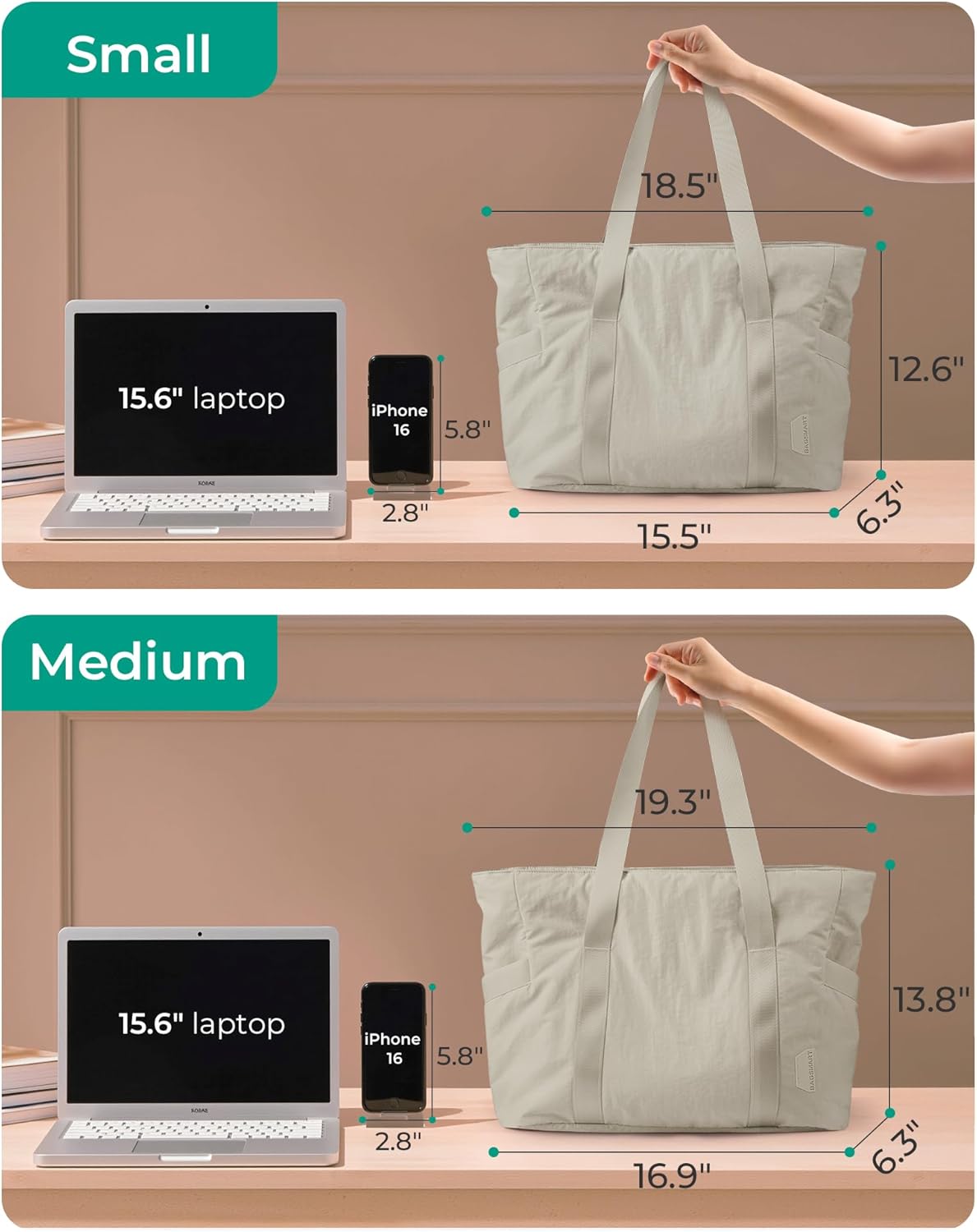 BAGSMART Tote Bag for Women, Tote Bag with Zipper Work Tote with Compartments Nurse Shoulder Hanbag for Travel, Gym - Image 3