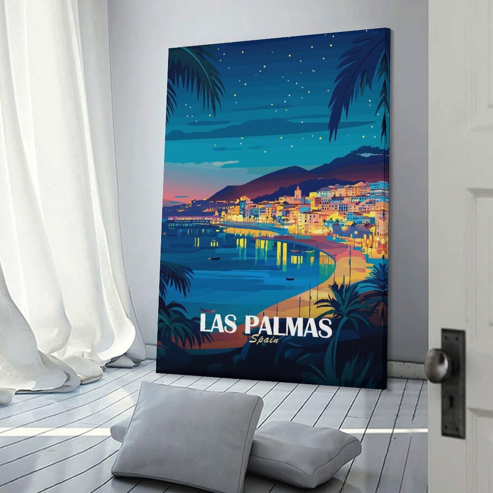 Junmoney Hanging Wall Art Las Palmas Spain Travel, 20x30inch(50x75cm), for Wall Displays, Bedrooms Or Room Updates, Decorative Artwork with Flexible Styling
