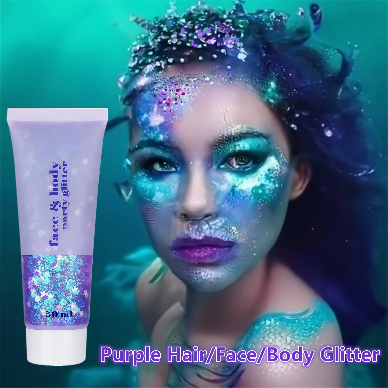 Go Ho Amethyst Purple Body Glitter Gel 50ML,Singer Concerts Face Glitter Makeup,Holographic Long Lasting Chunky Sequins Glitters for Eye Lip Hair Nails,Festival Rave Accessories - Image 4