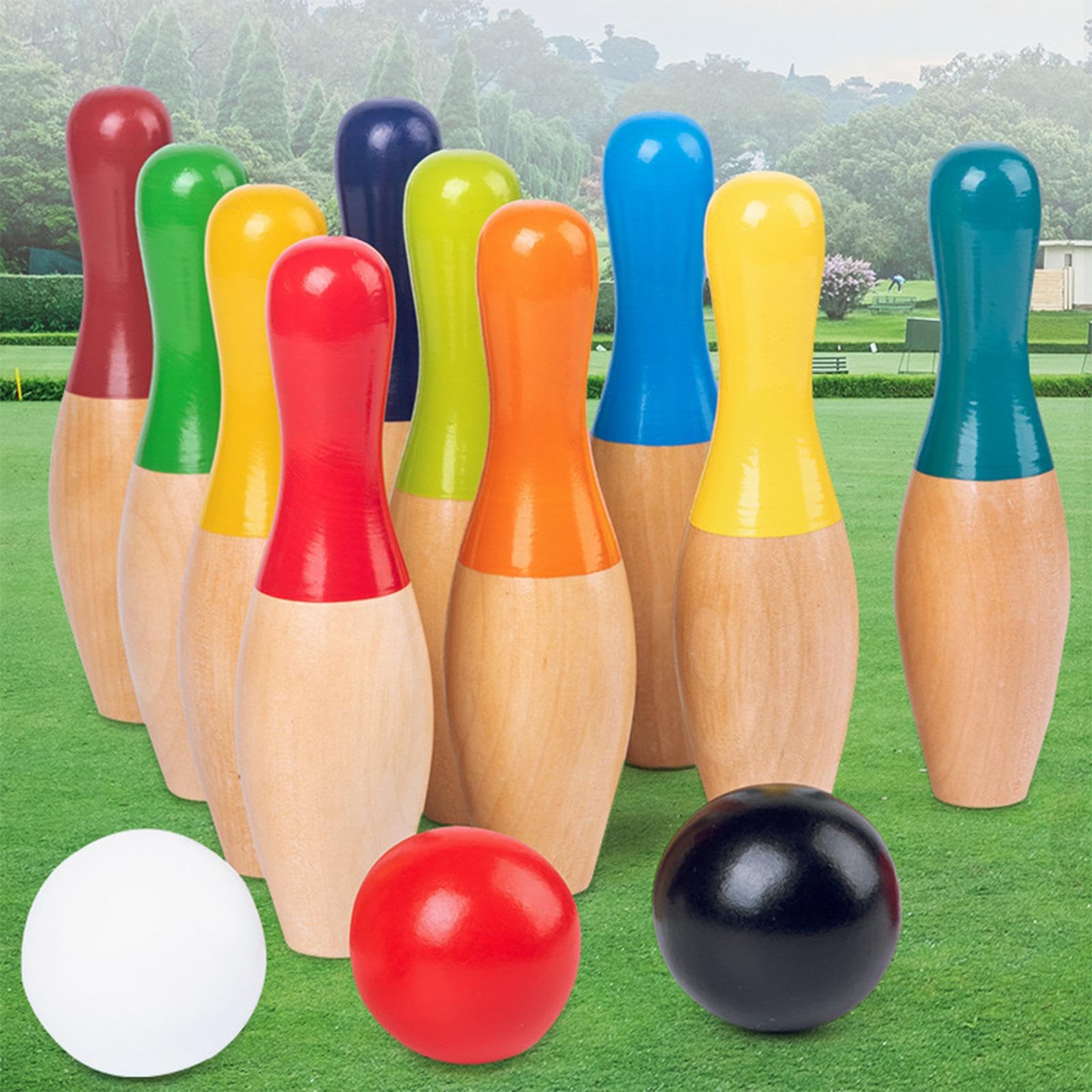 Set da bowling per bambini Perni in legno Palla Divertimento modo per imparare con il bambino Gioco con palla da bowling Divertimento all'aperto per