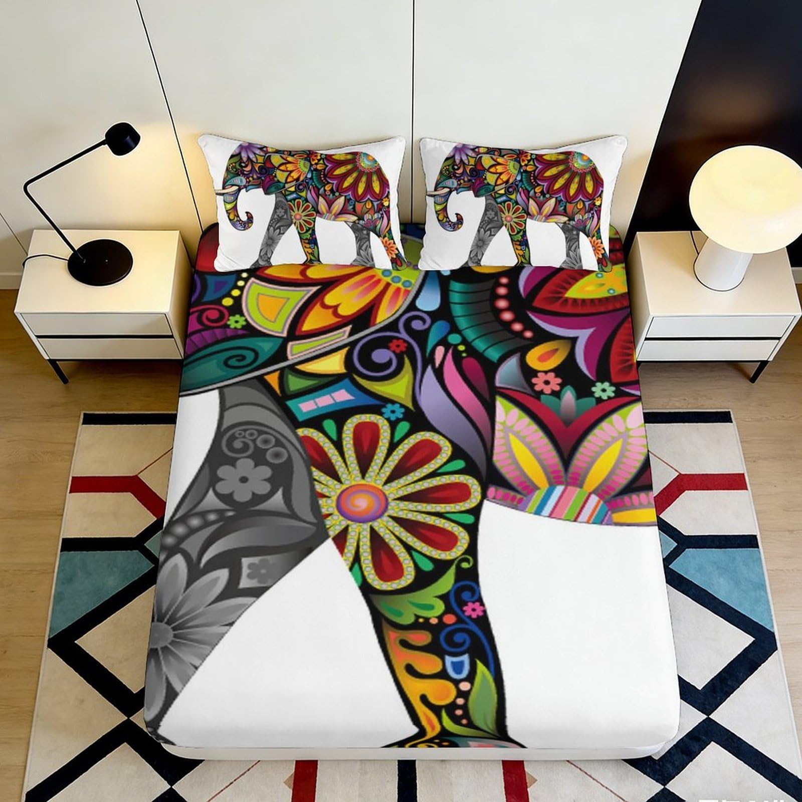 Pnayamiorkfel Style-1 3D Printed Colorful Elephant Fitted Sheet Microfiber Soft Floral Abstract Bed Cover For Bedroom Guest Room Decor 90X200x25cm