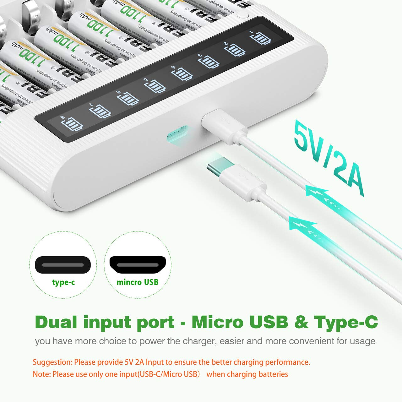 Chargeur 8 Slots Avec Piles Rechargeables - 4x AA 1300 MAh + 4x AAA 650 MAh Inclus - Modèle E822