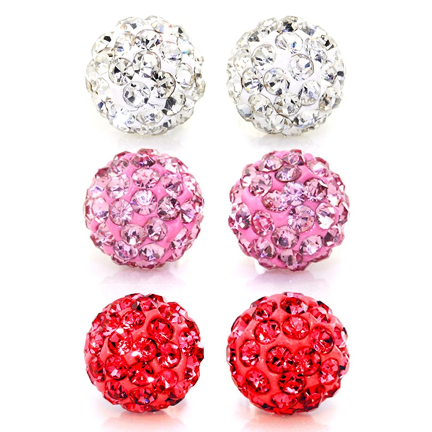JewelrieShop Rhinestones Crystal Ball Stud Earrings Set Fireball Disco Ball Pave Bead Earrings Hypoallergenic for Women