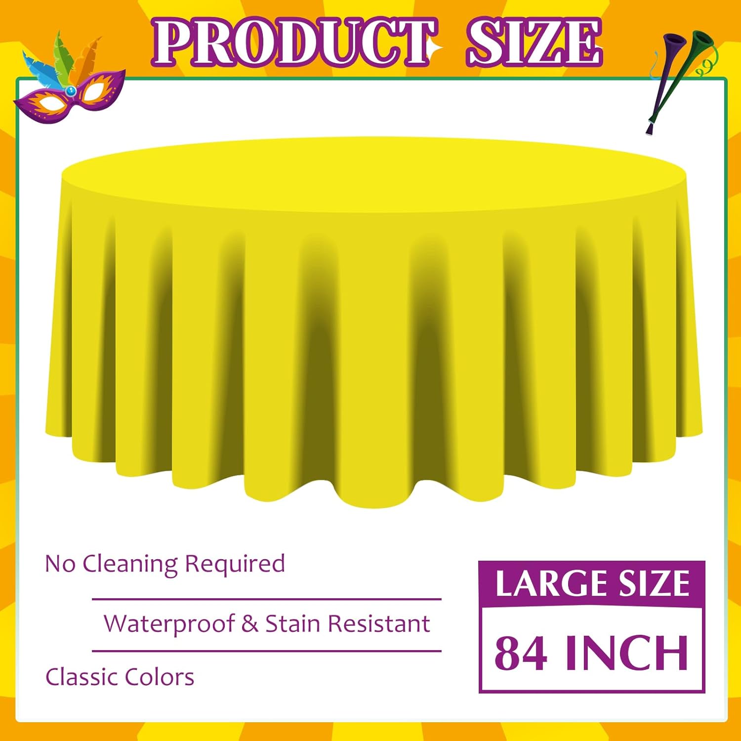 Amylove 12 Pcs Mardi Gras Plastic Round Tablecloth 84 Inch Disposable Plastic Table Cloth Green Yellow, Purple Table Cover Festival Party Favors