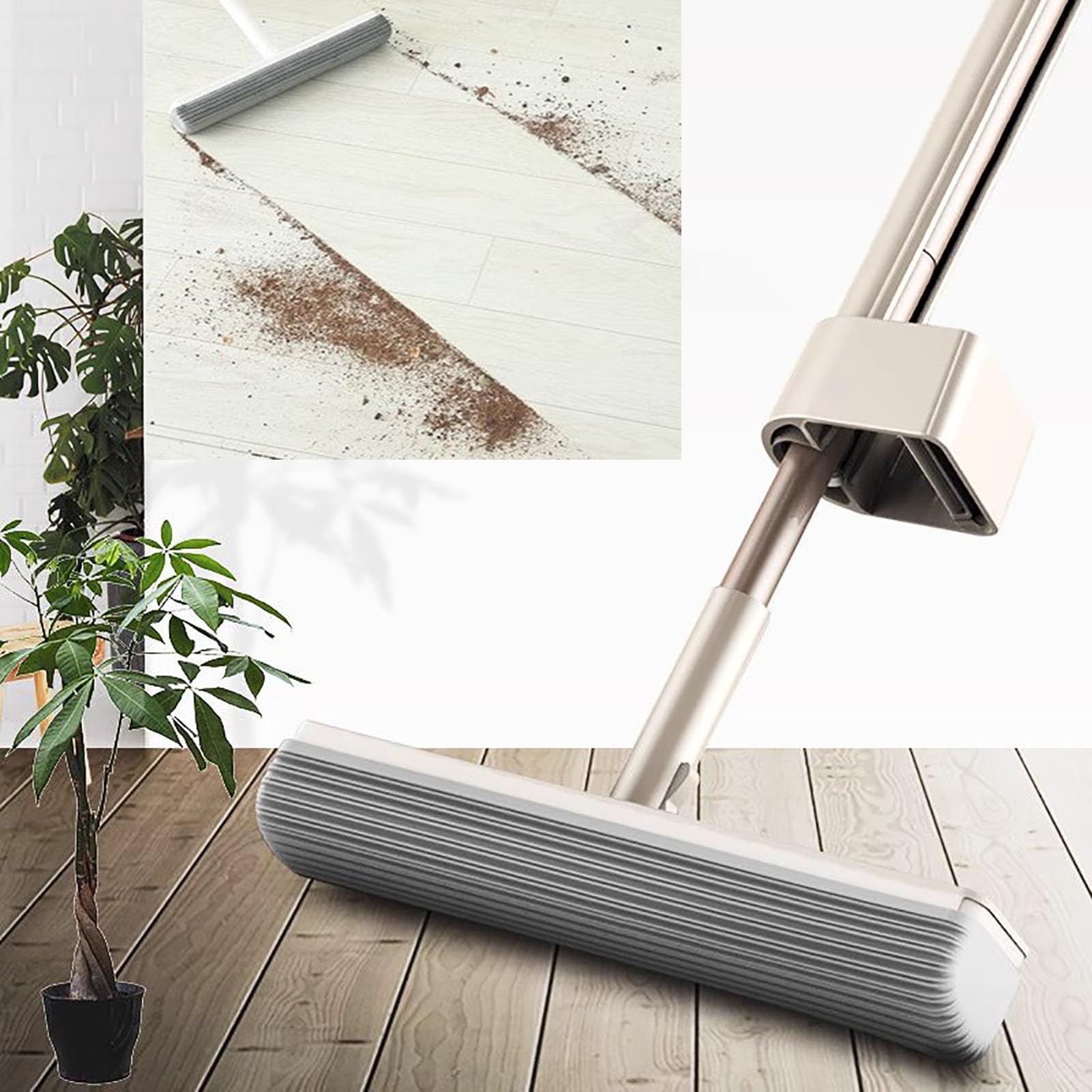 Fregona Giratoria con Esponja de Alta Absorción de Agua de PVA,Fregona de Mango Largo con Extrusión Automática de Agua,para Suelos de Madera,Azulejos,Mármol,Ventanas,Paredes,Blanca,3 Heads