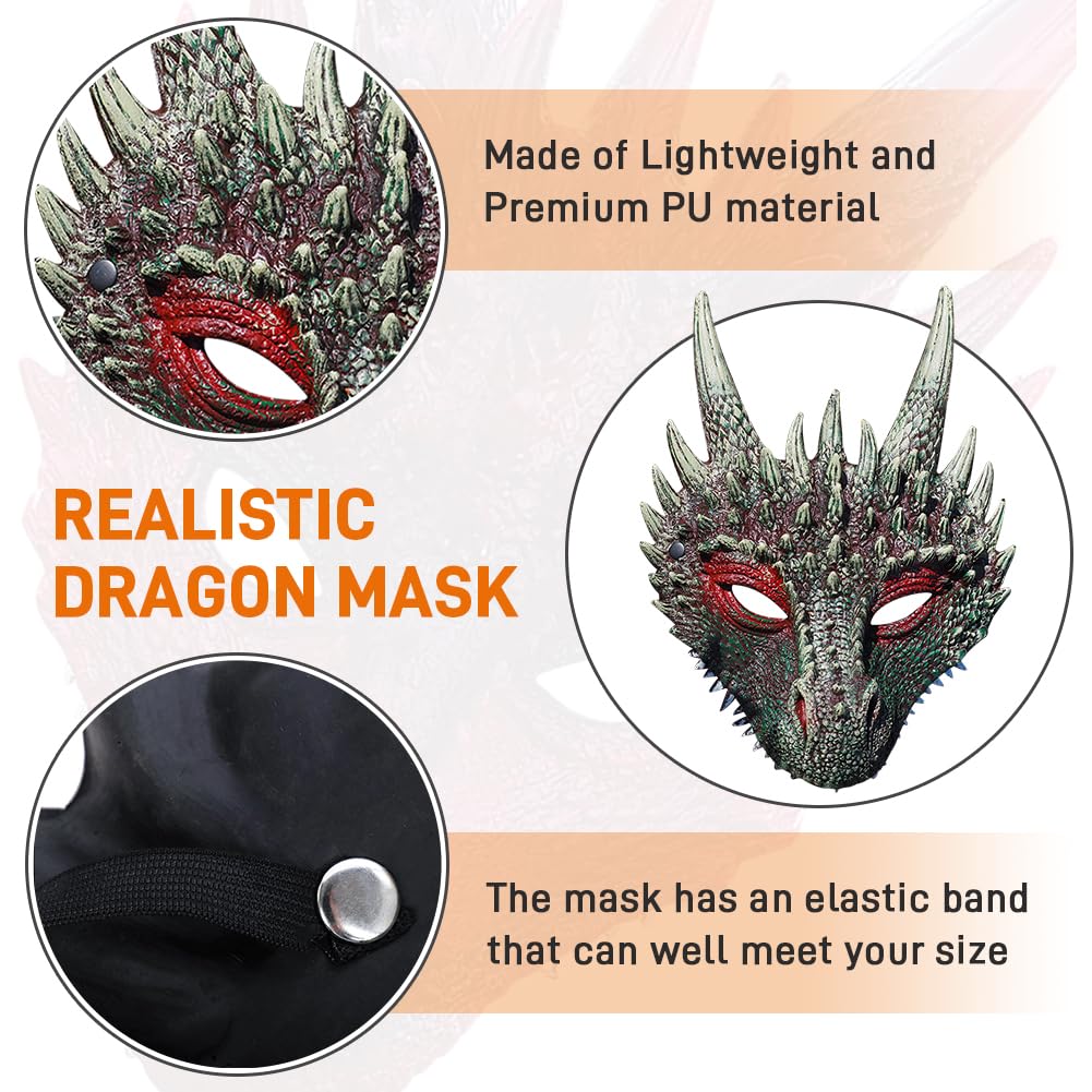 WFKKMEQ Halloween Dragon Mask, 3D Animal Dragon Masks, Halloween Masquerade Costume Party Unisex Fancy Dress Outfit - Image 3