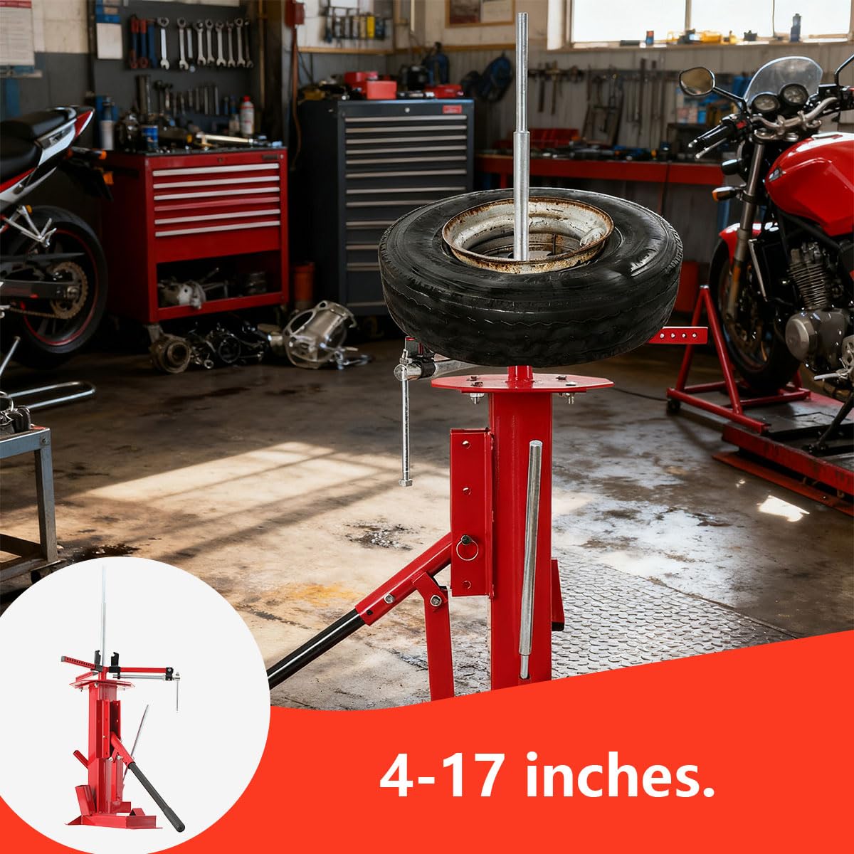 Reifenmontiergerät 4"-17", Verstellbare Y-Klemmbacken in 13 Positionen | Langer Hebelarm für Präzisen Wulstdruck, Universelles Reifenmontiergerät Manuell für Auto Motorrad Quad