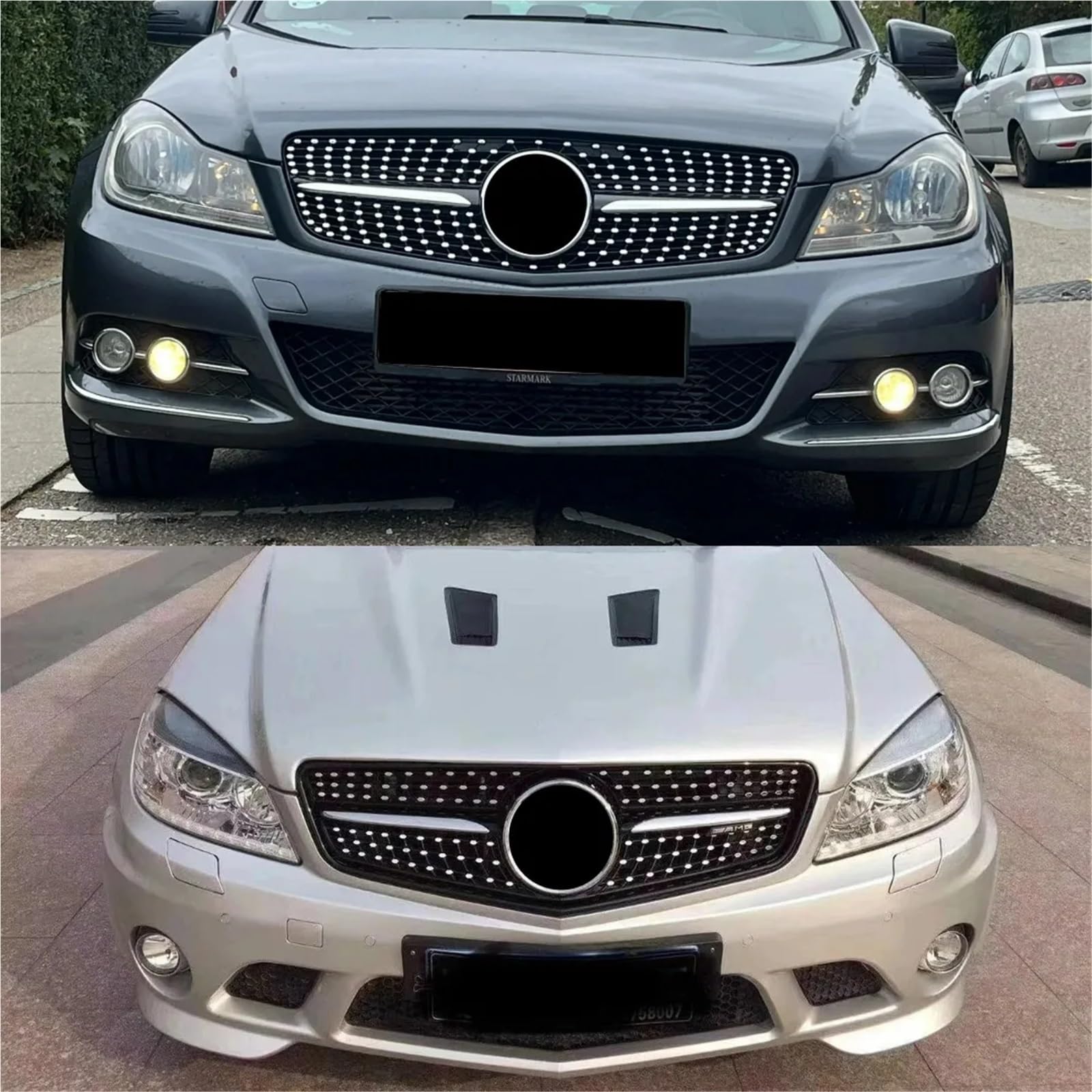 Przedni zderzak Grill Grill Tuning pasuje do Mercedes Benz C Klasa W204 2007-2014 C180 C200 C250 C300 AMG GT Diamond Style osłona chłodnicy(Diamond Silvery)
