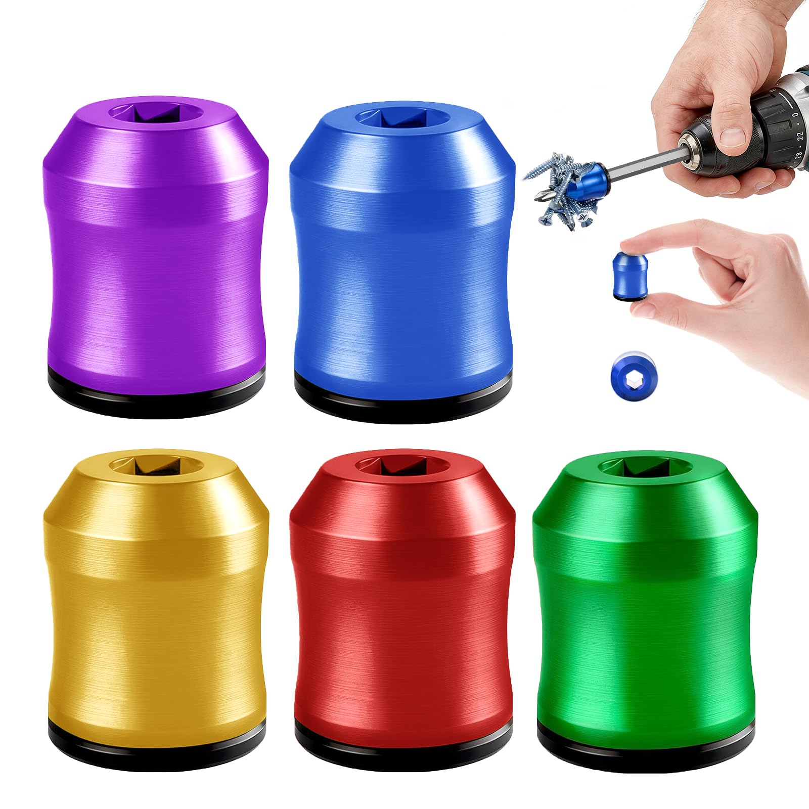 Leogony 5 Pcs Strong Magnetic Screw Ring for Drill, 1/4 Inch/6.35mm Universal Magnetic Screw Ring Head for DIY Repair