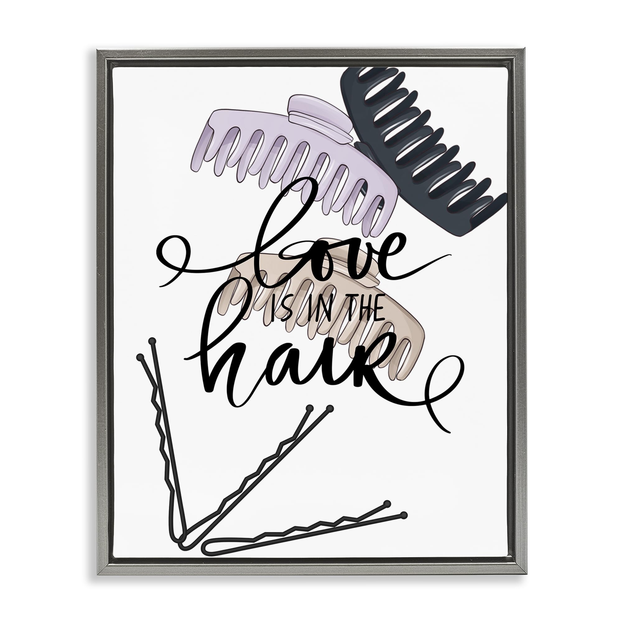 Stupell Industries Luster Gray (Matte) 'Love Is In The Hair', Floating Frame Canvas Art, Gray, 25 X 31 Inches, Easy To Hang And Sturdy, Made In Usa, By Jesse Keith