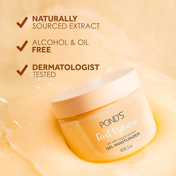 PONDS Fresh Hydration Gel Moisturizer 24 HR Hydration with Orange Extract & Vitamin C Alcohol & Oil-Free Face Moisturizer Dermatologist Tested, 3.4 oz