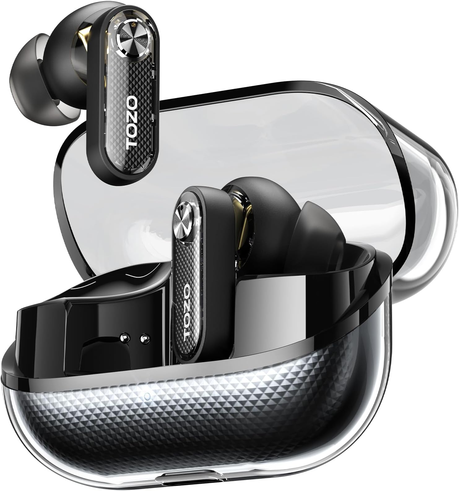 Hybrid Active Noise Cancelling Wireless Earbuds, Bluetooth 5.4 Headphones, 10mm Drivers Deep Bass Stereo Sound, 4 Mics ENC AI Clear Calls, 32 EQ Customization via App, Crystal Case Design