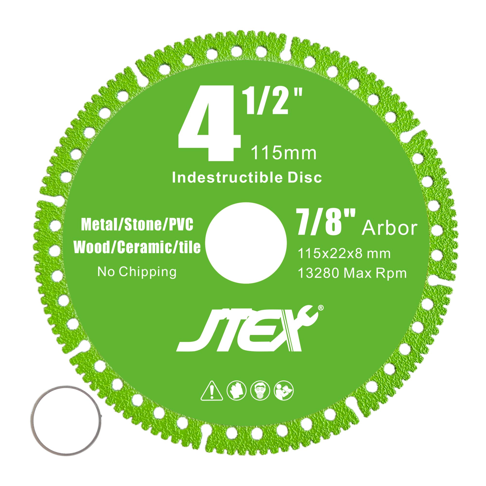 JTEX Disco indestructible para amoladora angular con 4-1/2 pulgadas de diámetro, eje de 7/8 pulgadas, hoja de corte de diamante multifuncional para metal, piedra, madera, azulejos, hormigón, tubos de
