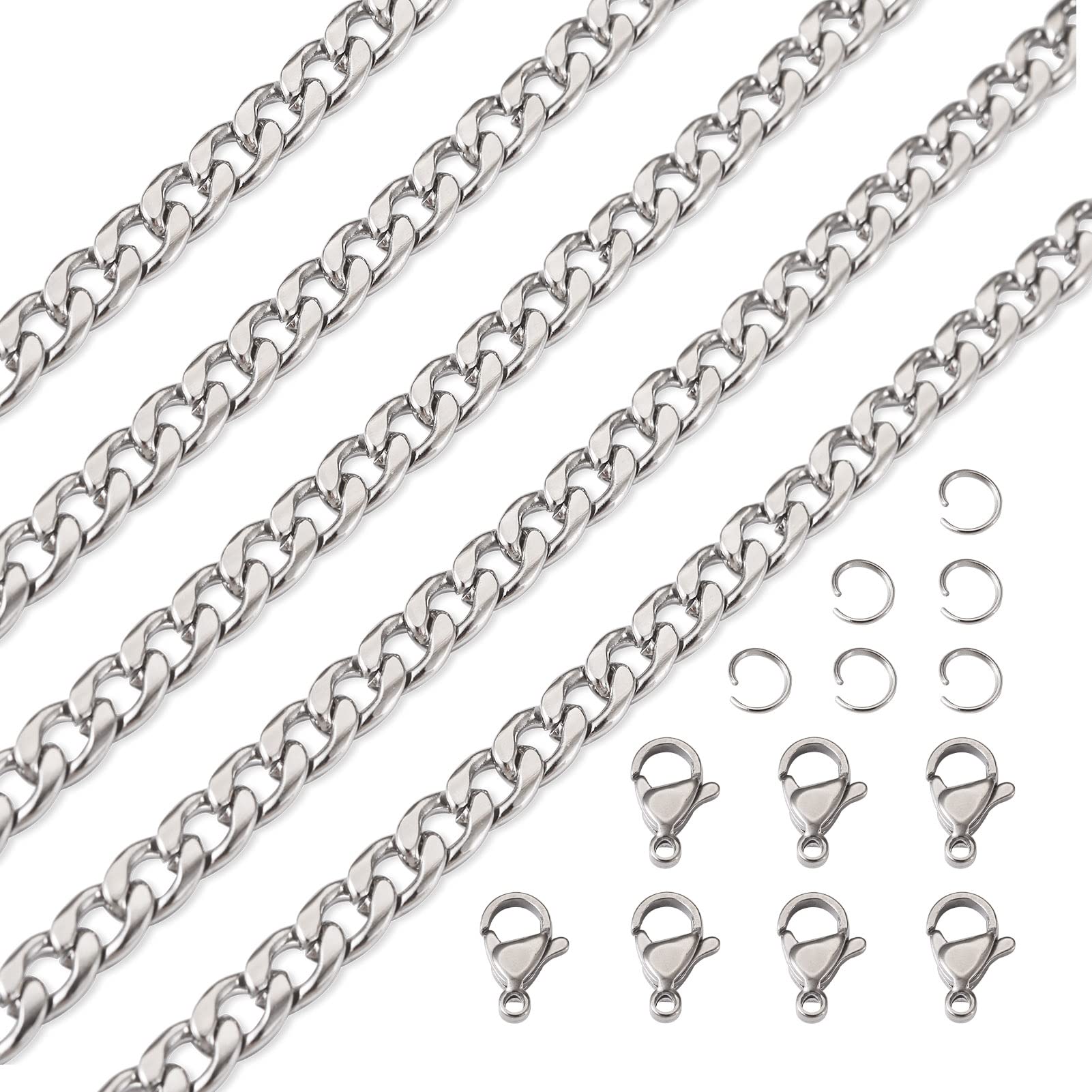 Bestewelry 5m 304 Stainless Steel Twisted Curb Chains Silver Link Chains with 10 pcs Lobster Claw Clasps 20 pcs Jump Rings for Jewelry Making - Image 4
