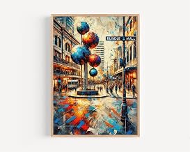 Rundle Mall Adelaide Wall Art Print - Travel Poster of a vibrant city street scene, Australian artwork for home decor, gift, or housewarming