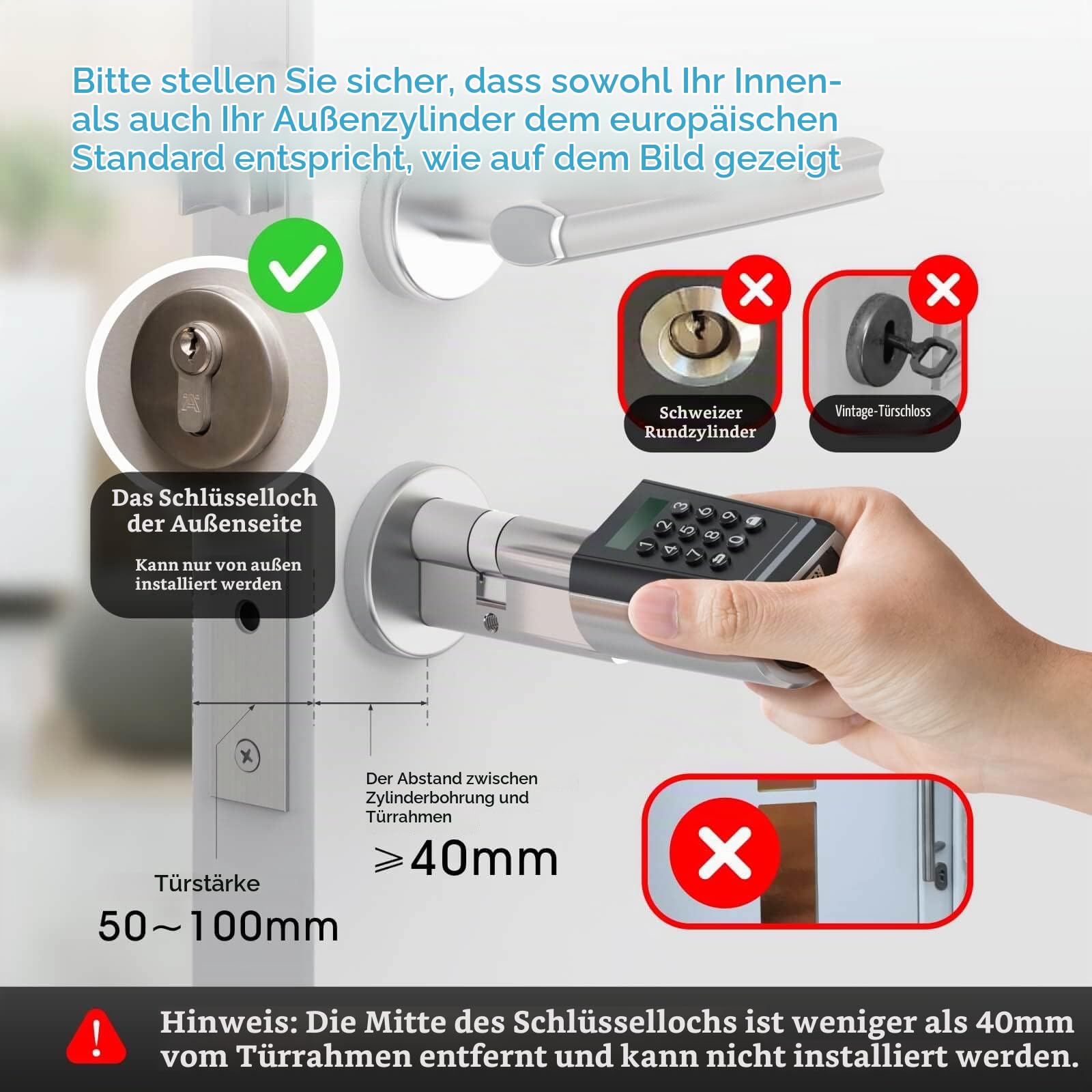 WELOCK PCB41 Elektronisches Türschloss mit WIFIBOX3 | Türschloss Haustür für Smart Home, Elektrisches Türschloss mit Code, RFID-Karte und APP, für 50-100mm Tür