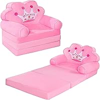 MOONBEEKI Foldable Princess Kids Couch Sofa Bed for Toddlers 1-3 - Pink Playroom Chair, Machine Washable, Lightweight 5lbs