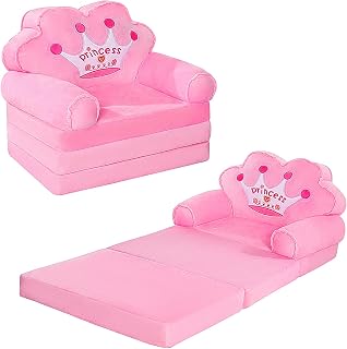 MOONBEEKI Foldable Princess Kids Couch Sofa Bed for Toddlers 1-3 - Pink Playroom Chair, Machine Washable, Lightweight 5lbs