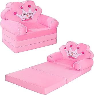 MOONBEEKI Kids Couch Fold Out, Foldable Princess Chair for Toddlers 1-3, Kids Furniture for Playroom, Gift for Birthday Christmas and Halloween（Pink）