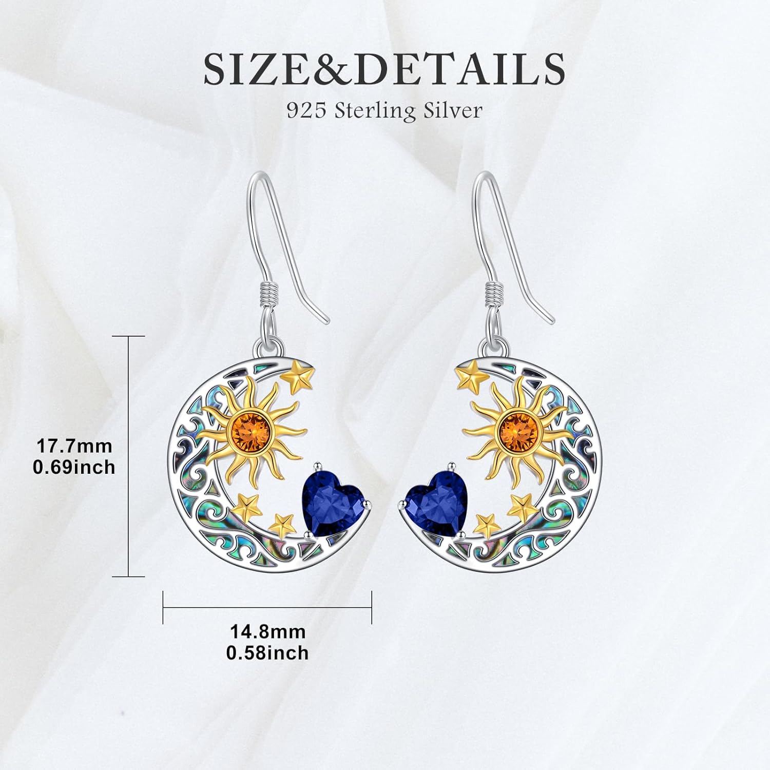 AOBOCO 925 Sterling Silver Moon Sun Star Necklace Earrings and Bracelet with Sapphire Blue Birthstone Jewelry Set for Women - Image 7