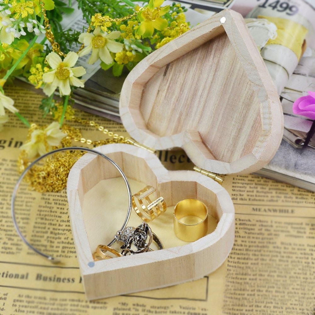 Clearance Deals Love Heart Shaped Earrings Necklace Ring Wooden Storage Box Retro Jewelry Box,Colour:1
