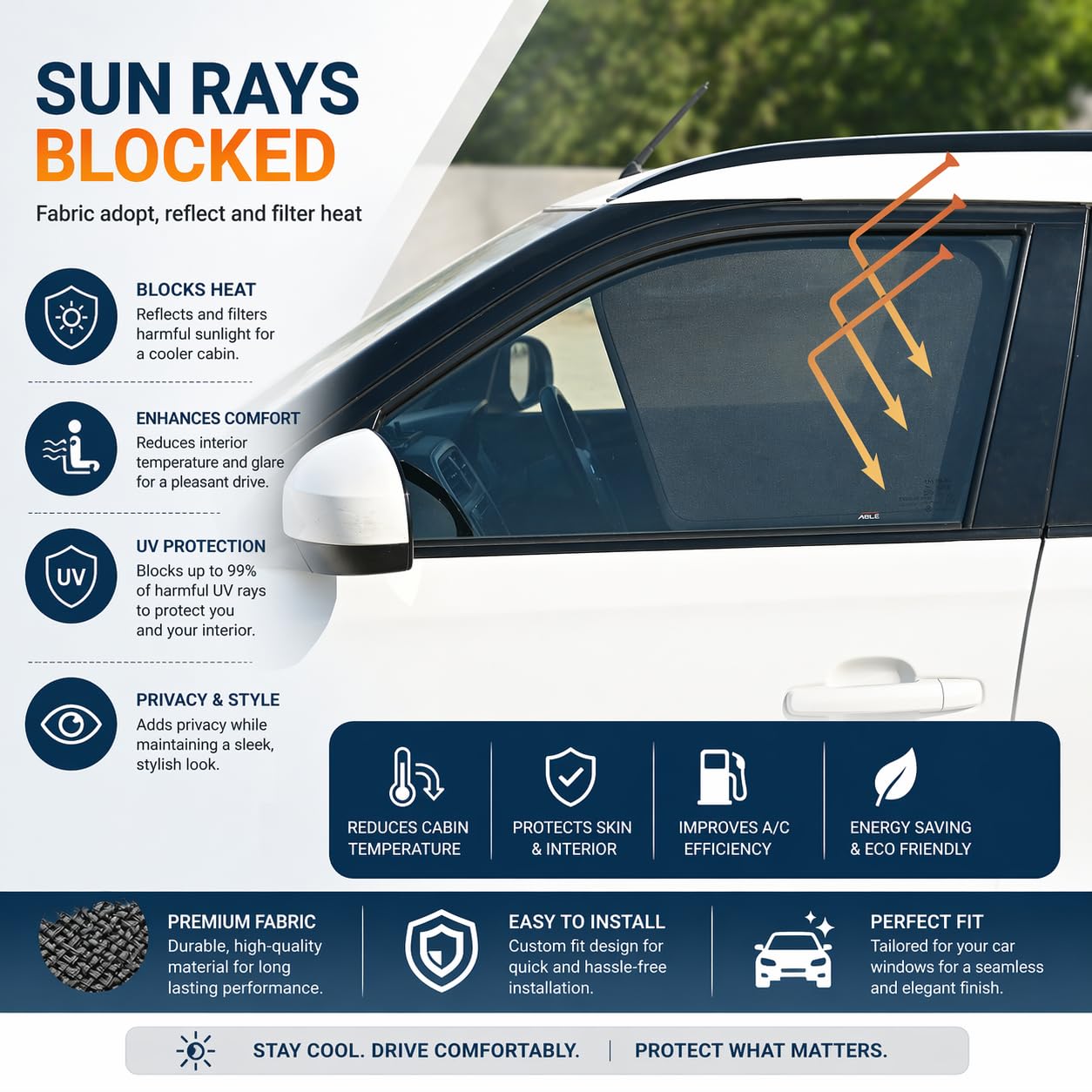 Able Zed Black Half Car Magnetic Sun Shade Curtains for Ford Endeavour Type-II Set of 6 Pcs (2015 to Till Now Model) 4