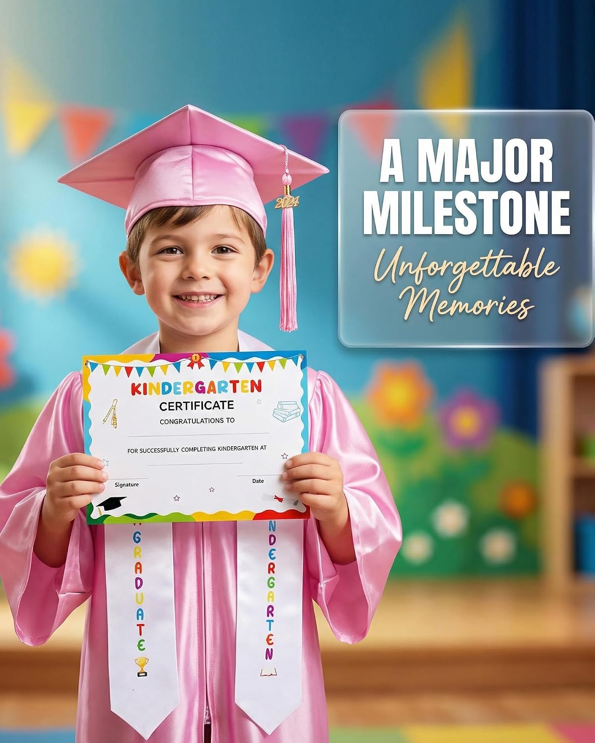 Kindergarten Graduation Cap and Gown - Kids Cap and Gown with Stole and Certificate for 2026 Preschool Graduation