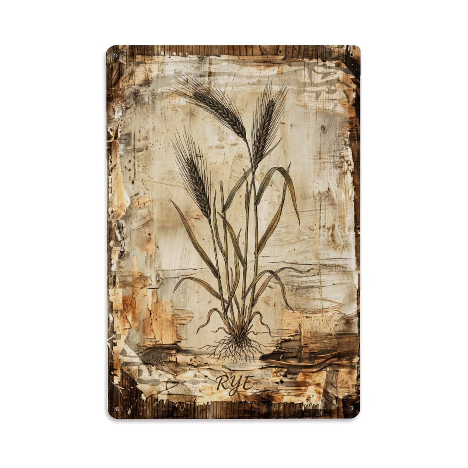 Fqnyr Style Rye Botanical Metal Tin Sign Plaque Wall Decor For Cafe, Club Bar, Office, Home Garden Metal Poster 8X12inch