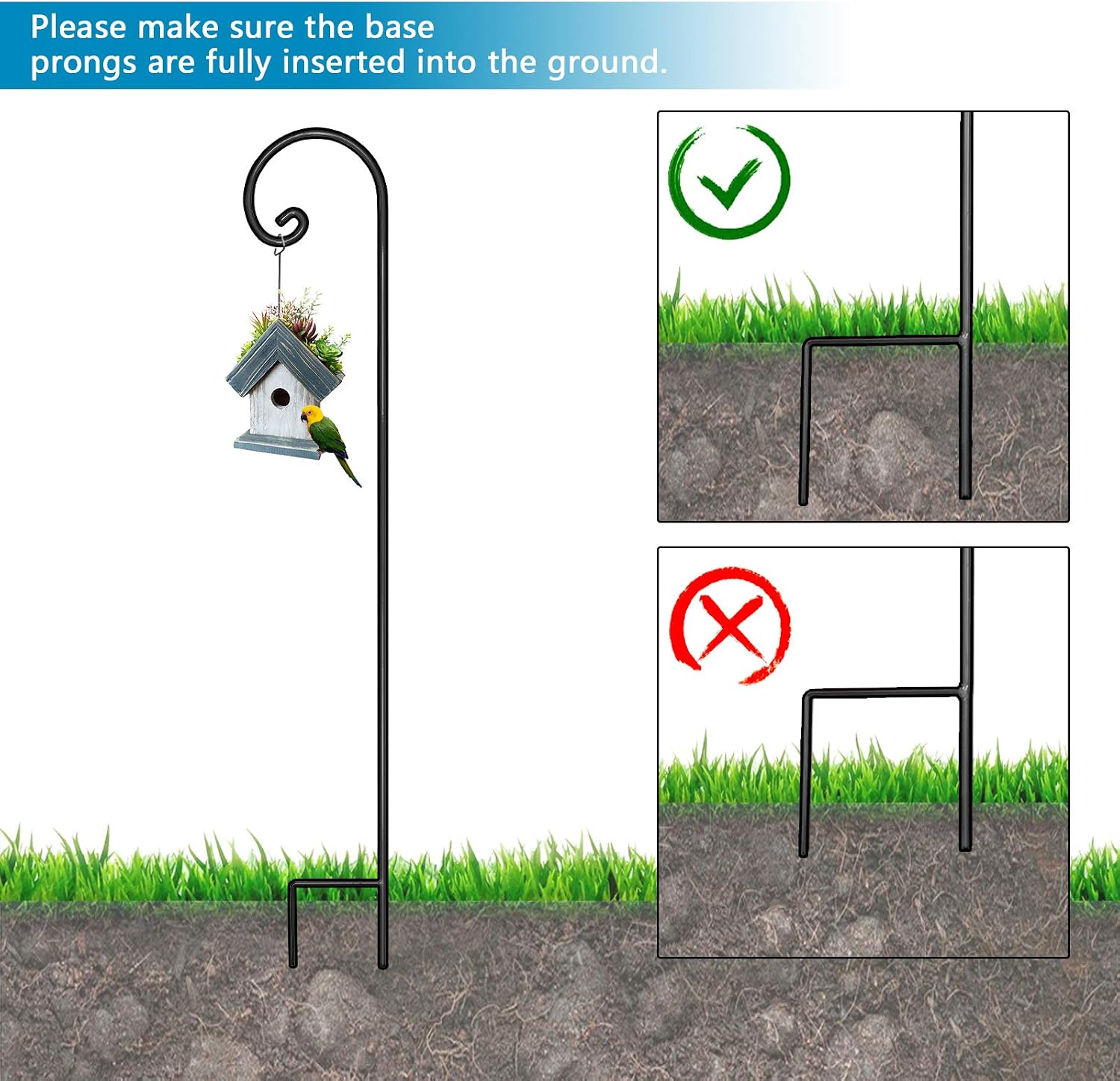 FEED GARDEN 65 Inch 6 Pack Shepherds Hook Bird Feeder Pole Non-Hollow Strong Iron Heavy Duty Tall Garden Hooks for Holiday Decorations, Lantern, Bird Feeders, Flower Basket, Black
