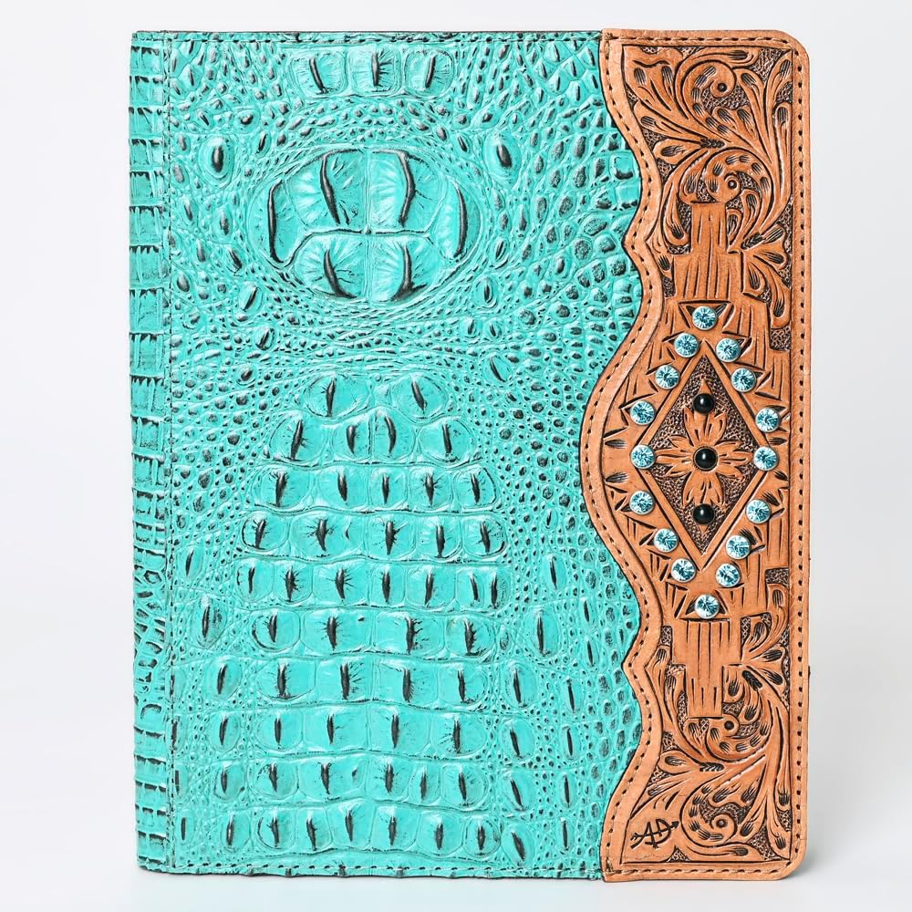 American Darling Crocodile Embossed Leather Portfolio Bag – Hand Tooled Genuine Leather Western Business Organizer