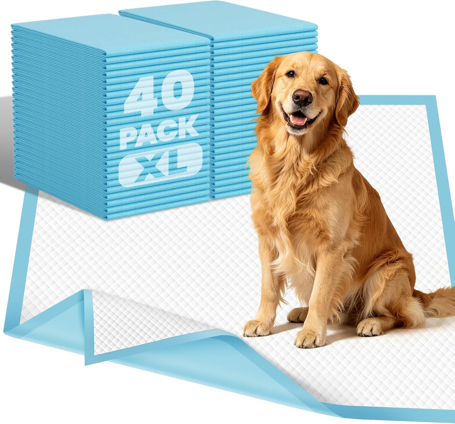 VJJ Extra Large Doggie Pee Pad, 30”x30” Thicken Dog Pee Pads, 40 Count XL Doggy Pads Leak-Proof, Super Absorbent Puppy Pee Pads for Dogs, Soft Training Pet Pads for Dogs Cats Rabbits