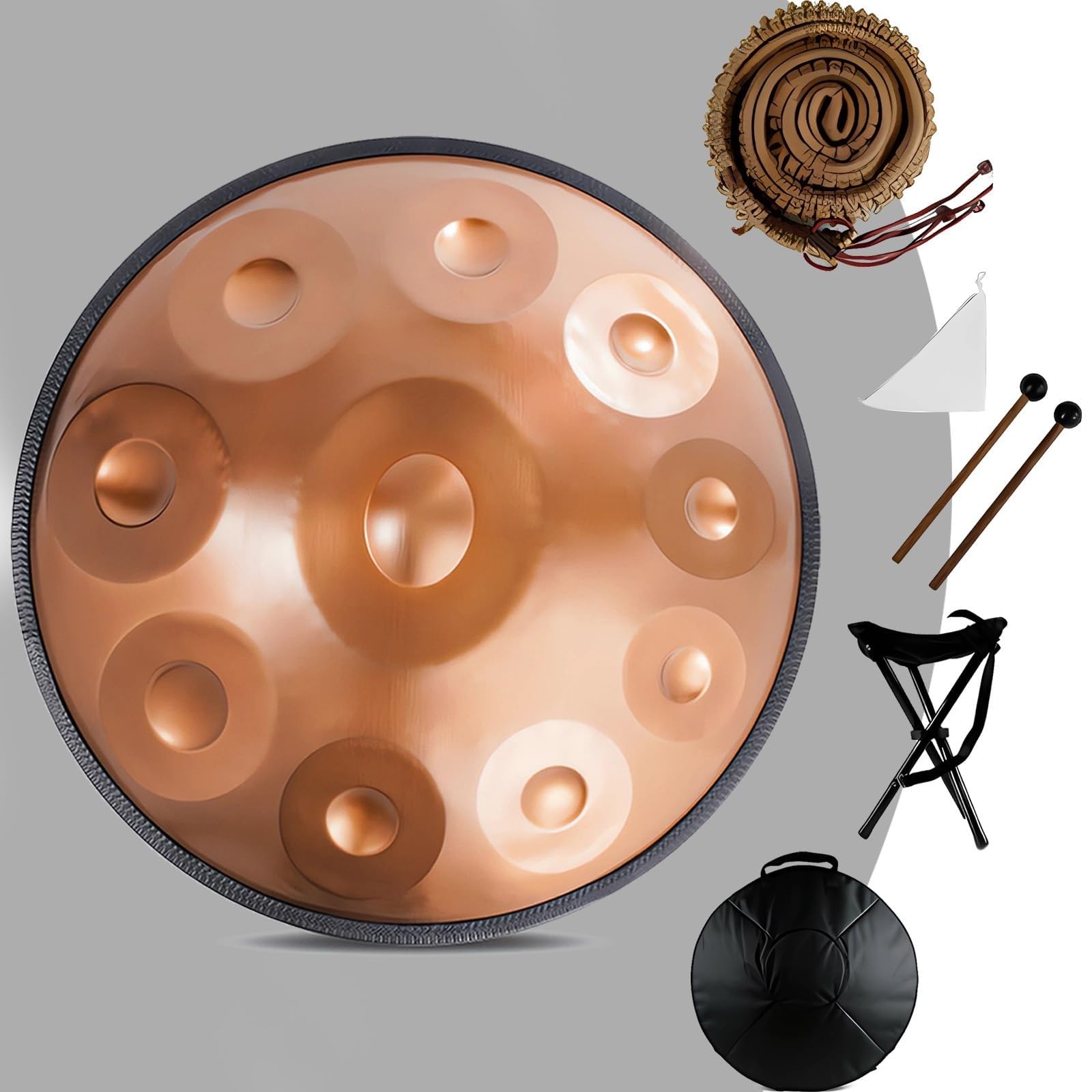 Strumento a percussione Handpan in Acciaio 432Hz/440Hz, percussioni Handpan, Mano, 9/10/12 Note, 22 Pollici, Gold Performer in re minore, per Adulti (440 Hz, 12 Note)