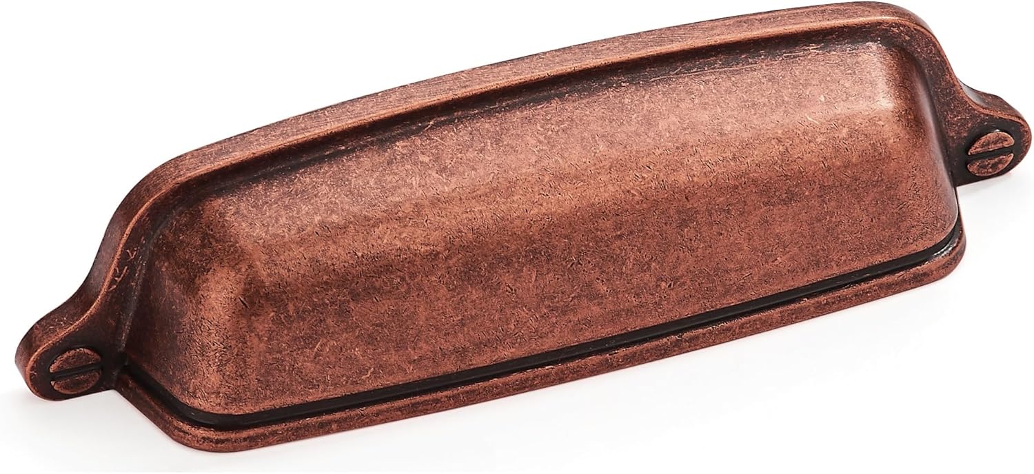 khtumeware 6 Pack 3-3/4 inch(96mm) Vintage Drawer Pulls Antique Copper Cabinet Cup Pulls Cabinet Hardware Kitchen Cabinet Handles Bin Cup Pulls for Kitchen Cabinets.