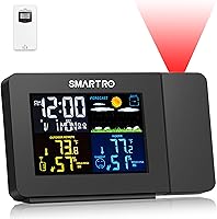SMARTRO SC91 Projection Alarm Clock with Weather Station, Indoor/Outdoor Thermometer & Humidity Monitor for Bedrooms