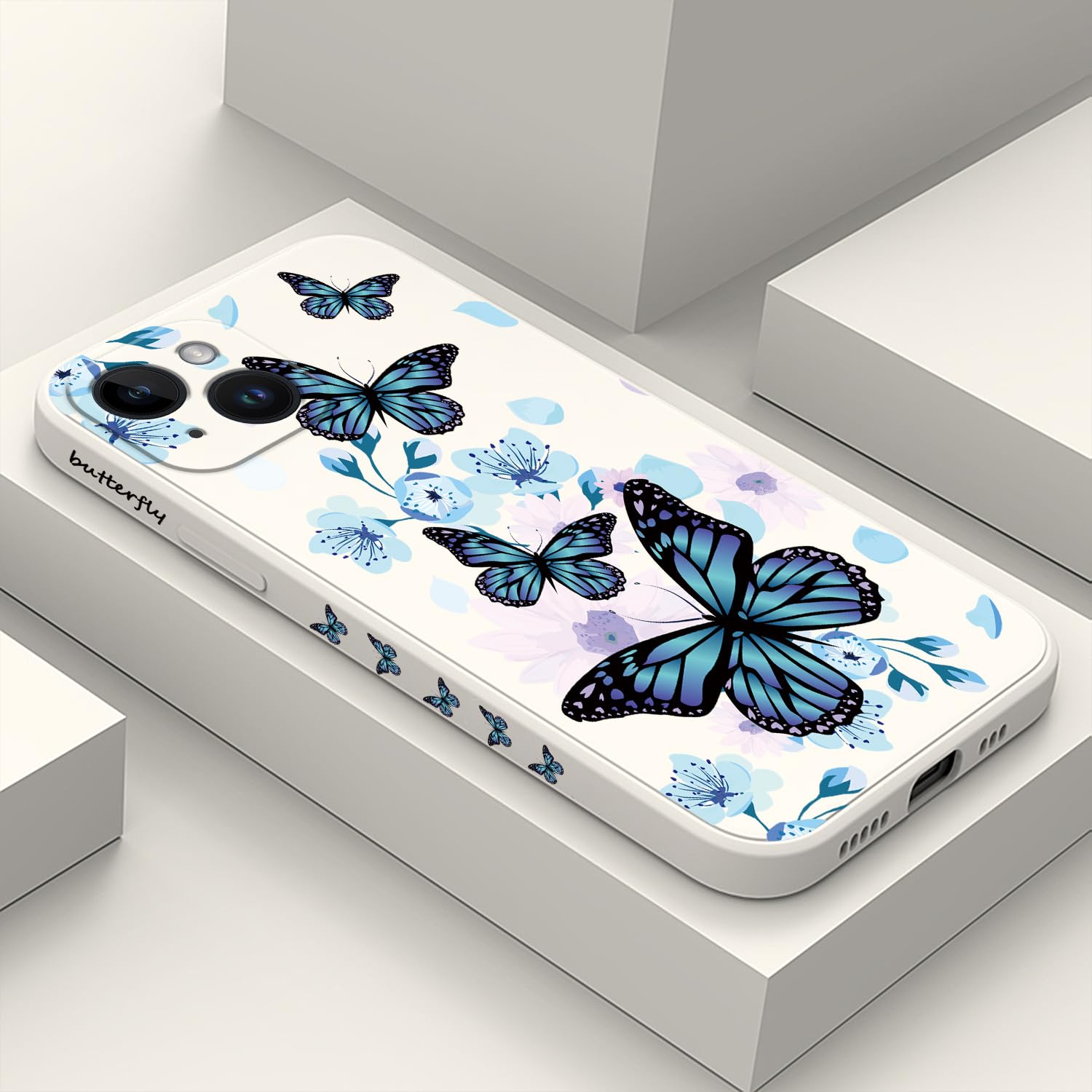 Coque iPhone 15 Papillon aurore blanc finition premium douce 6,1" - 8