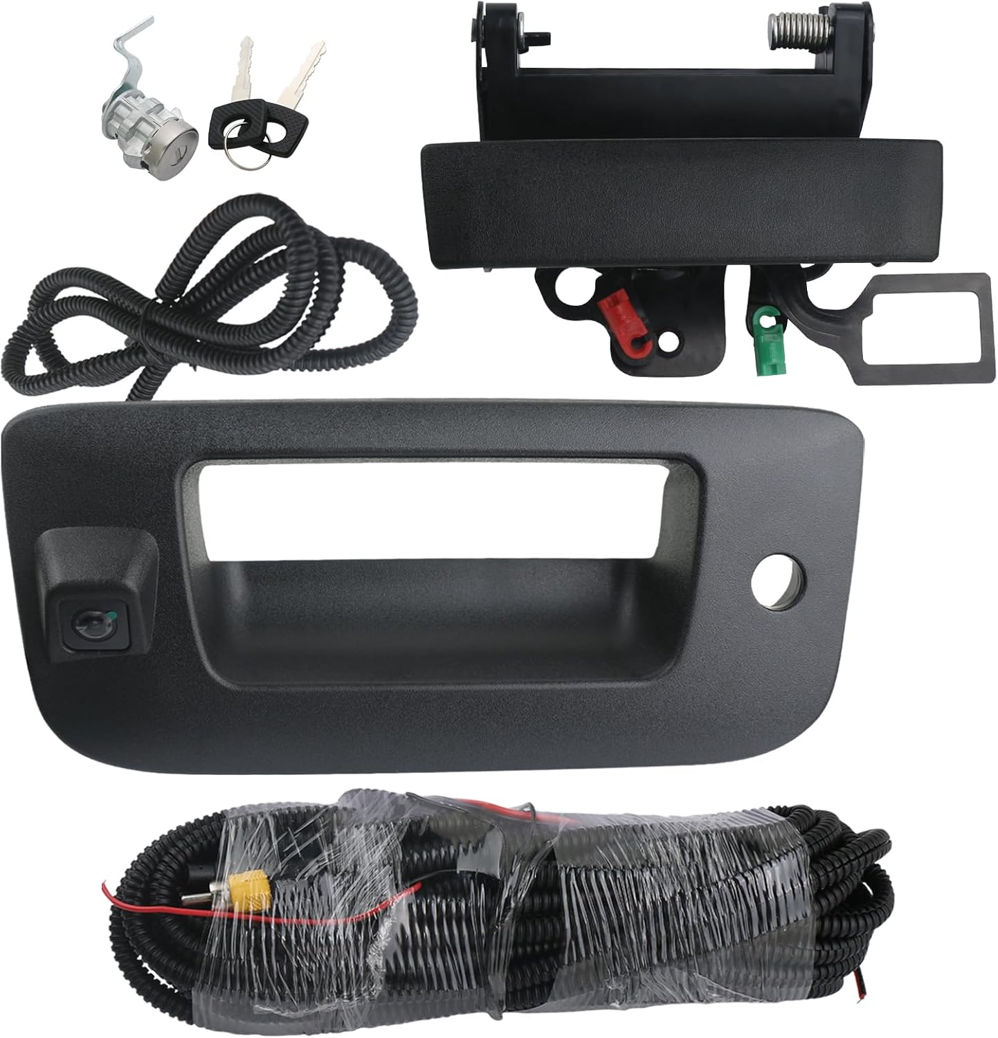 Backup Camera with Tailgate Handle & Bezel Trim & Lock Cylinder Compatible with 2007-2014 Chevrolet Chevy Silverado, GMC Sierra Truck 1500 2500 3500 Tailgate Parts