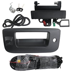 Backup Camera with Tailgate Handle Bezel Trim Lock Cylinder Compatible with 2007-2014 Chevrolet Chevy Silverado GMC Sierra Truck