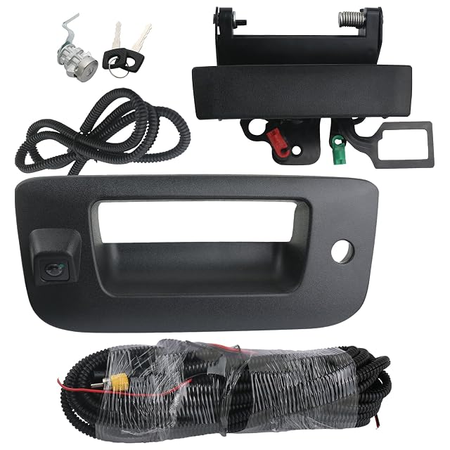 Backup Camera with Tailgate Handle Bezel Trim Lock Cylinder Compatible with 2007-2014 Chevrolet Chevy Silverado GMC Sierra Truck