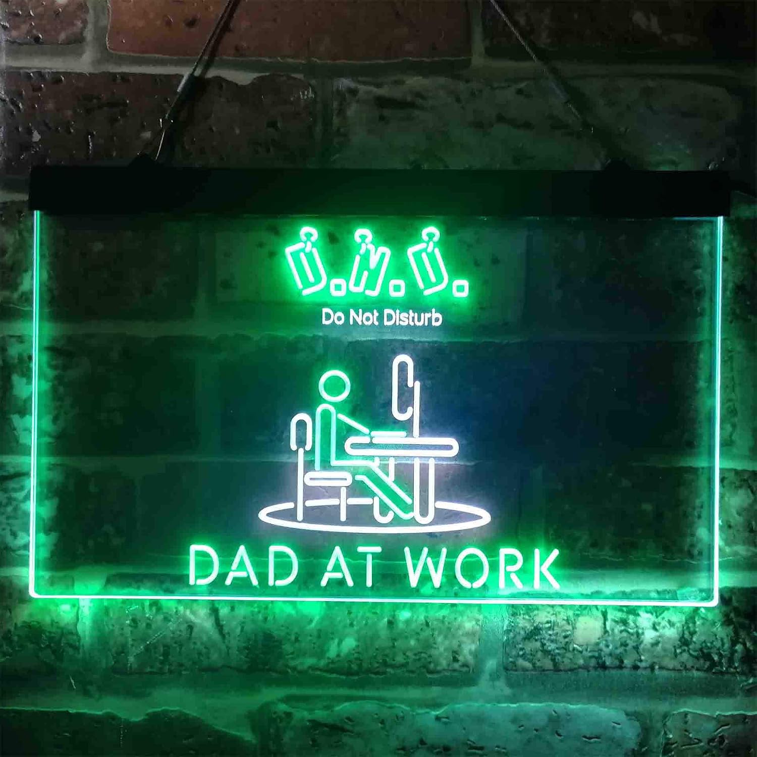 ADVPRO Dad at Work Do Not Disturb Work from Home DND Dual Color LED Neon Sign White & Green 16 x 12 Inches st6s43-i3920-wg