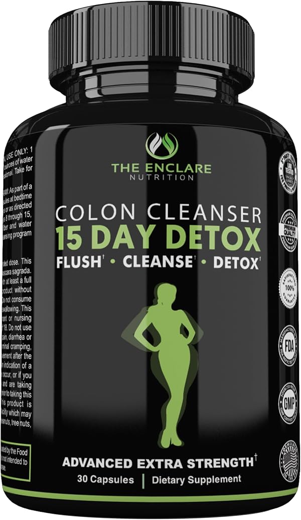 THE ENCLARE NUTRITION Colon Cleanse 15 Day Gut Cleanse Pills - Colon Cleanser for Women & Men - Psyllium Probiotic Laxatives for Constipation, Bloating Relief, Detox Cleanse Weight Loss Support (1)