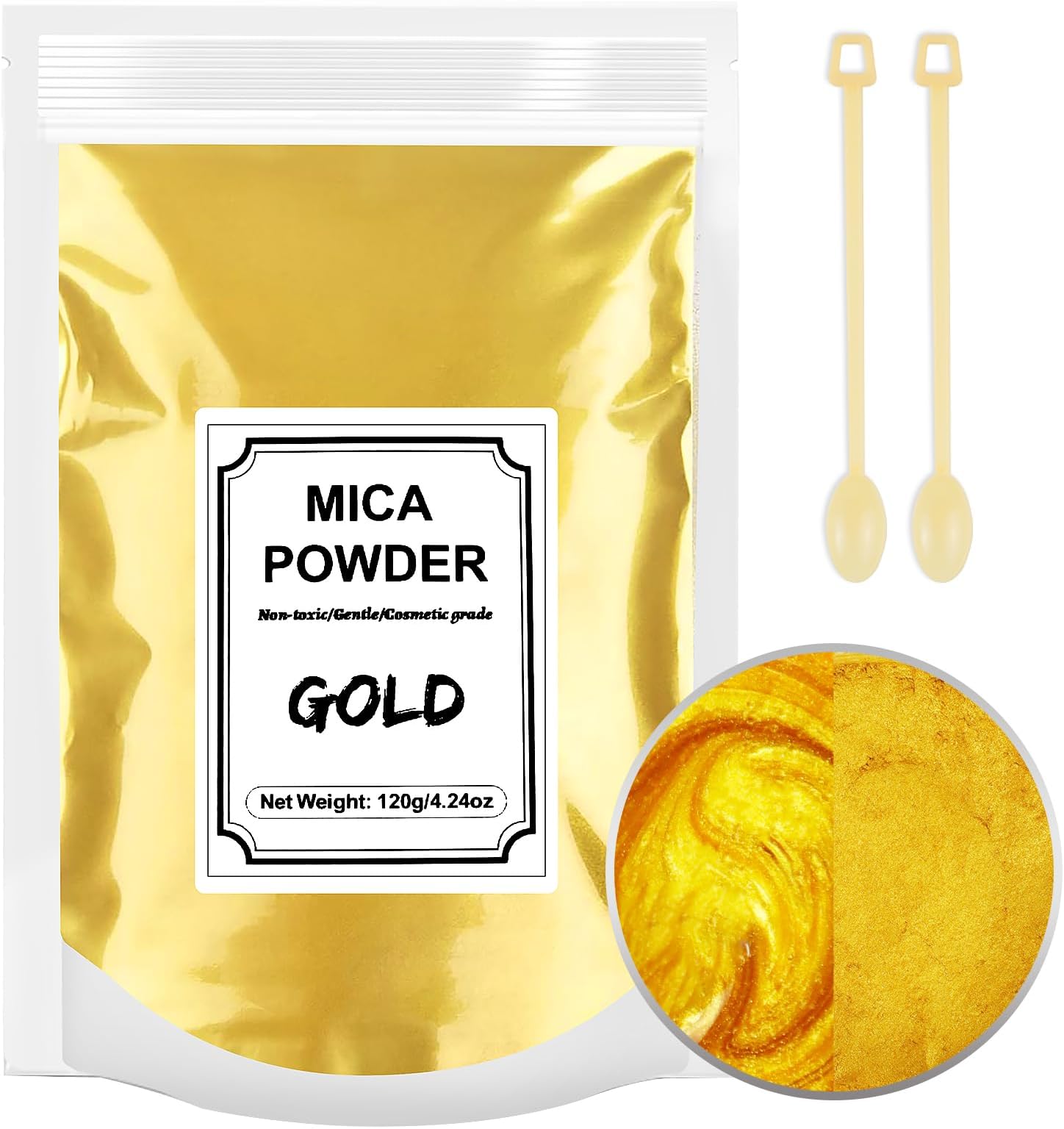 120g (4.24 oz) Mica Powder Pearlescent Color Pigment - Pigment Cosmetic Epoxy Resin Dye for Resin Dyes, Lip Gloss, Soap Making, Candle Making, Bath Bombs, Art Crafts and Nails (Gold)