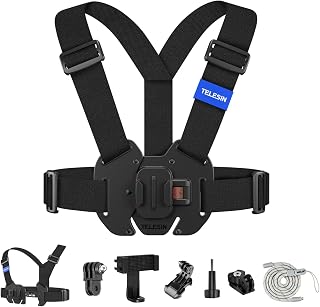 TELESIN Quick Release Chest Strap Mount, Mobile Phone Adjustable Chest Mount Harness for GoPro Camera, Action Camera, iPhone 13 12 11 Pro,Vlog/POV Black