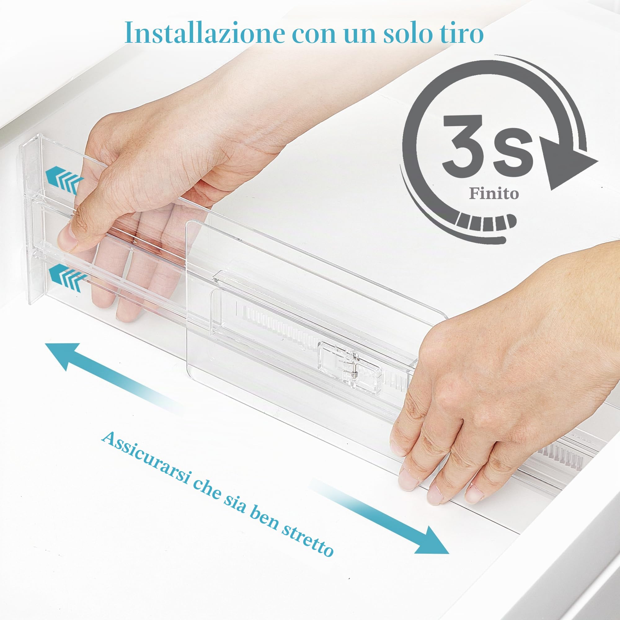 Vtopmart Confezione da 8 separatori per cassetti, regolabili (26,8 – 43,1 cm), divisori trasparenti per cassetti, organizer, tavolo da toeletta, bagno