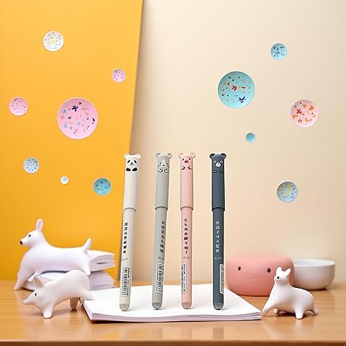 Miniatura 3 de Jowxsx 4 bolígrafos de gel borrables negros lindos suministros escolares de dibujos animados borrables fáciles de frotar bolígrafo de gel lindo