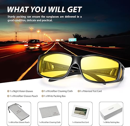 Miniatura 7 de URUMQI Night Vision Driving Glasses Fit Over Eyeglasses for Men Women, Anti Glare Polarized Nighttime Glasses Yellow Lens